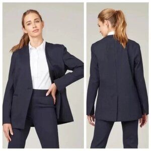Spanx Perfect Collarless Blazer Size S Navy Pinstripe Business Casual Modern